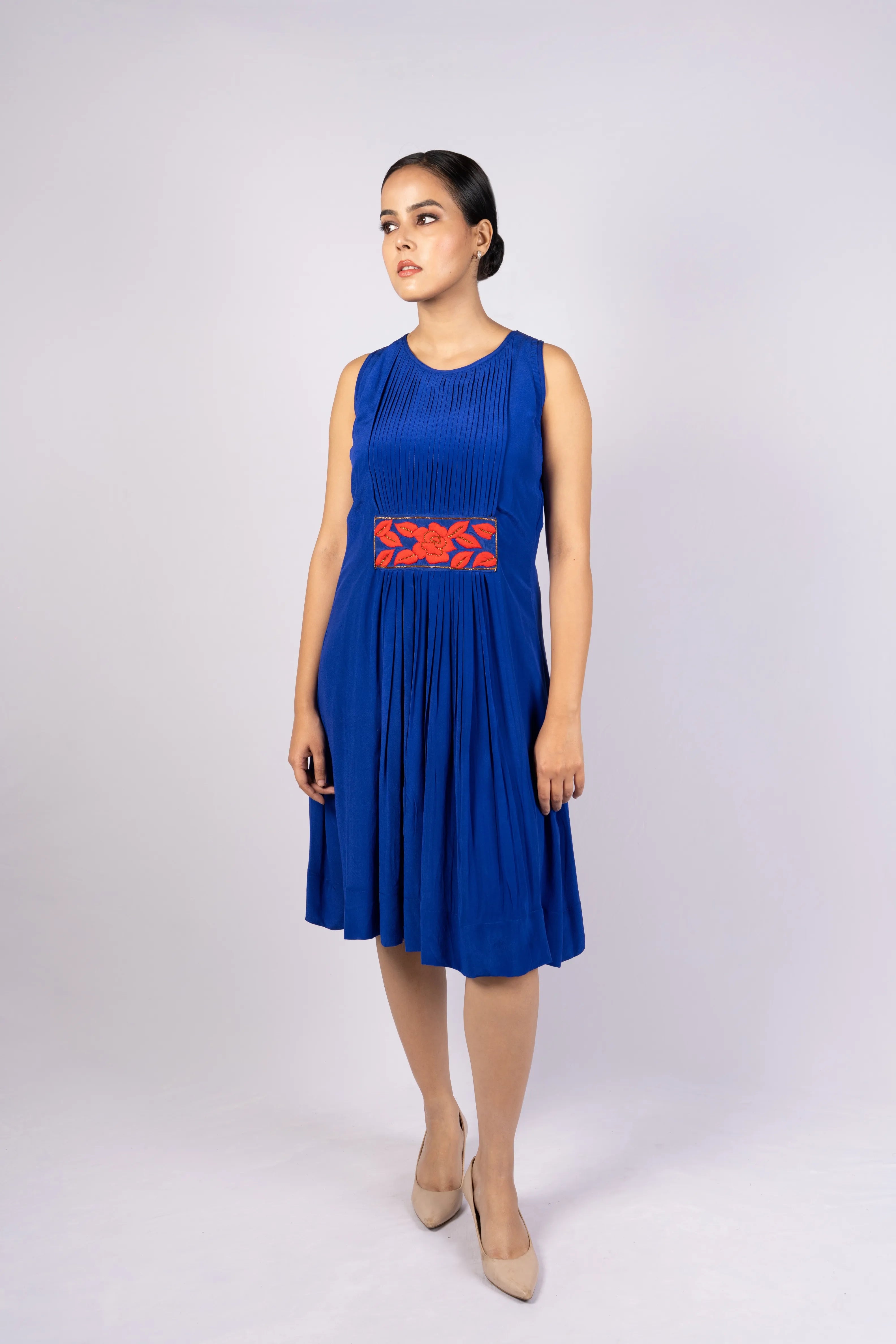 Prerna — Rich Blue Pure Crepe Dress with Handcrafted Detail