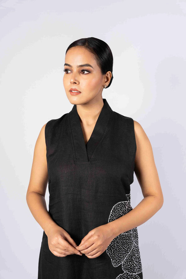 Rooh — Charcoal Black Kala Cotton Dress with Thread Work 2