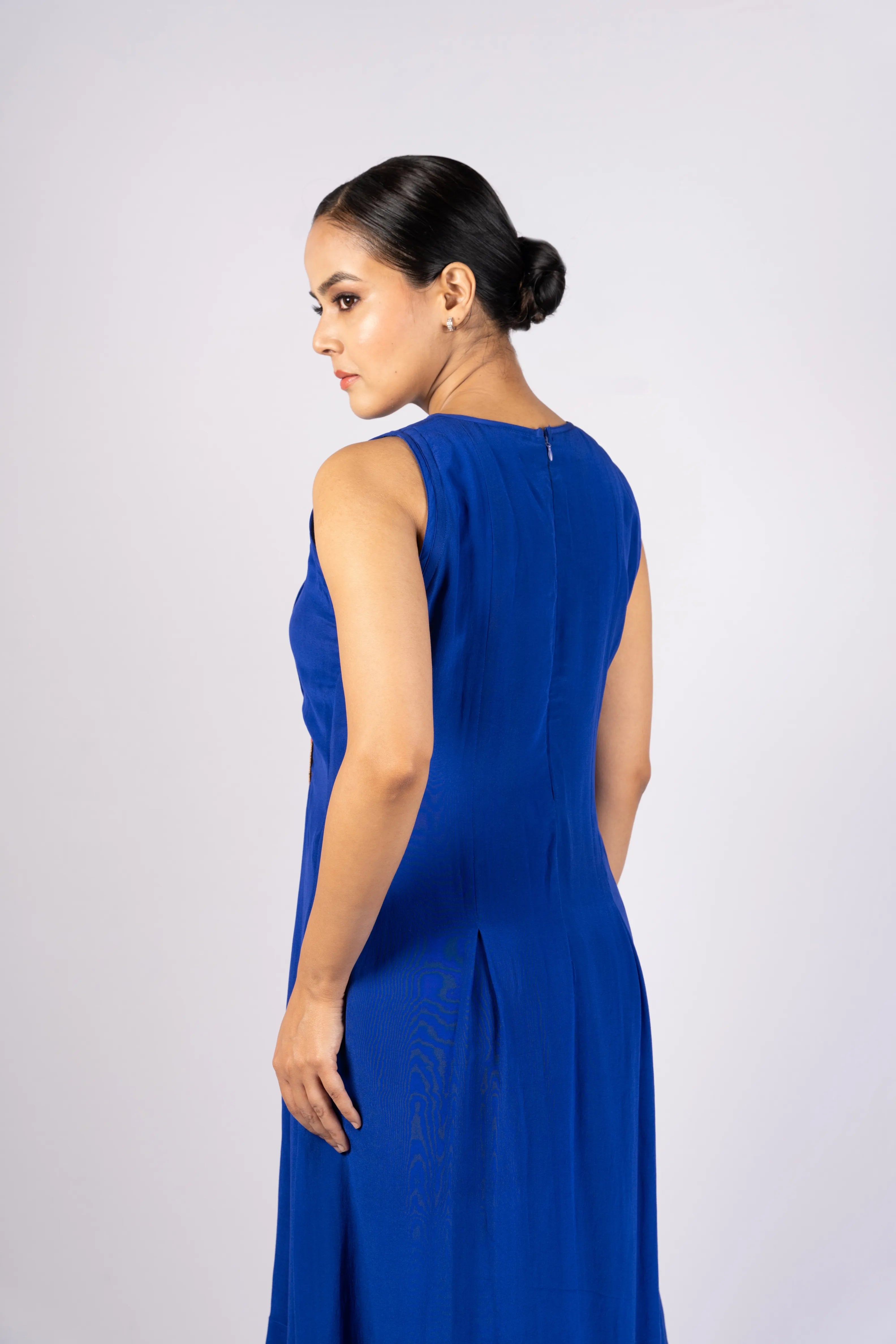 Prerna — Rich Blue Pure Crepe Dress with Handcrafted Detail