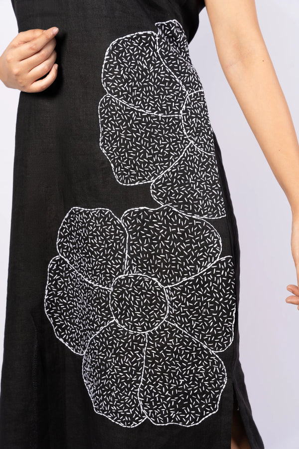 Rooh — Charcoal Black Kala Cotton Dress with Thread Work 2