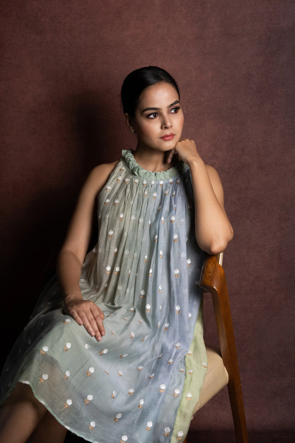 Tarang — Muted Ombre Mul Chanderi Incut Halter Neck Dress 2