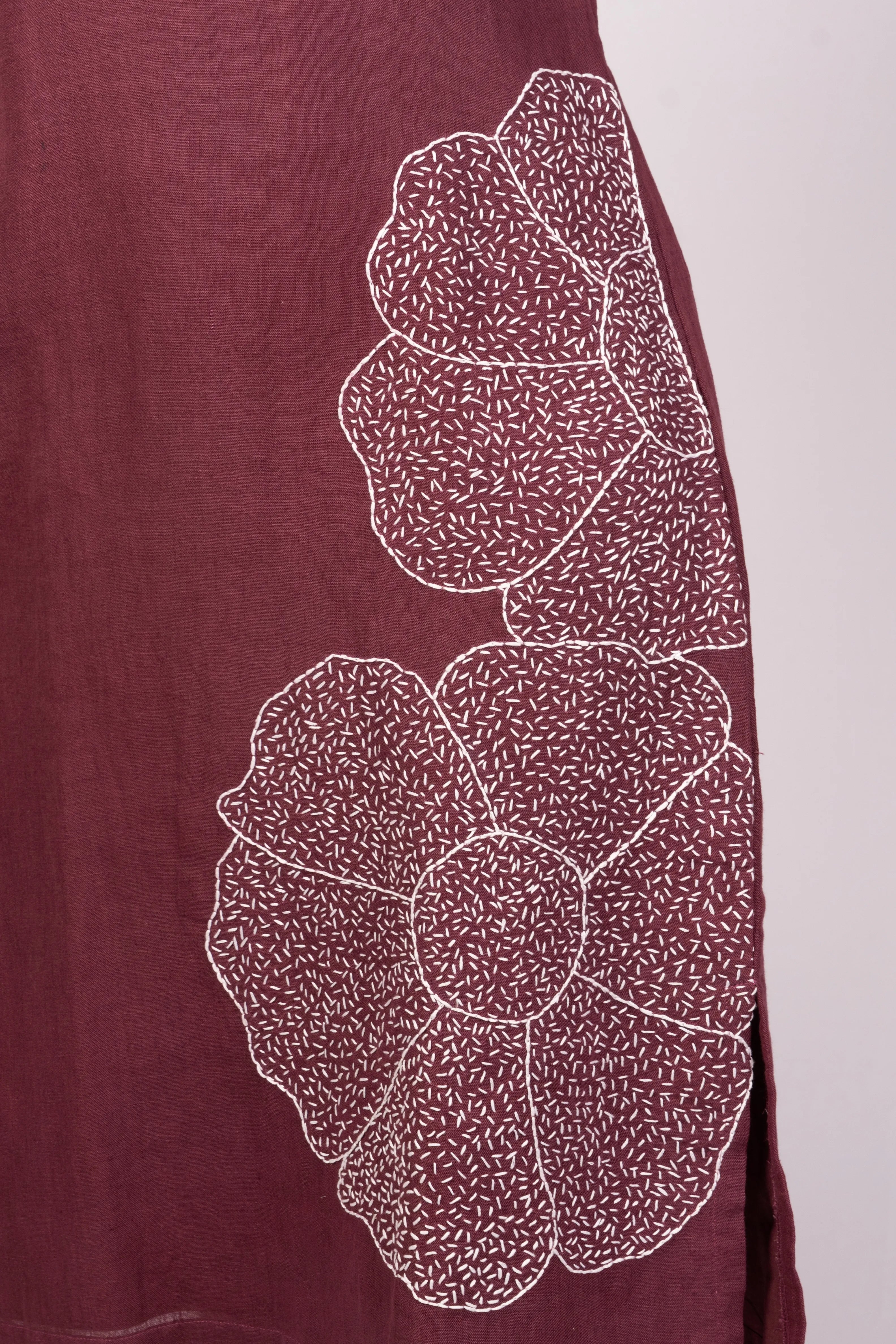Mitti — Deep Wine Kala Cotton Dress with Kantha Work