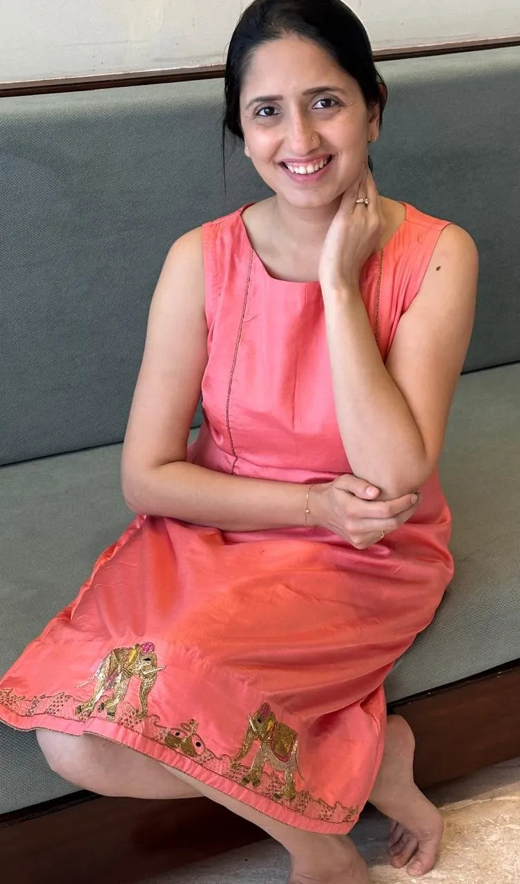 Riwaayat — Peach Pure Silk Dress with Zardozi Elephant Work