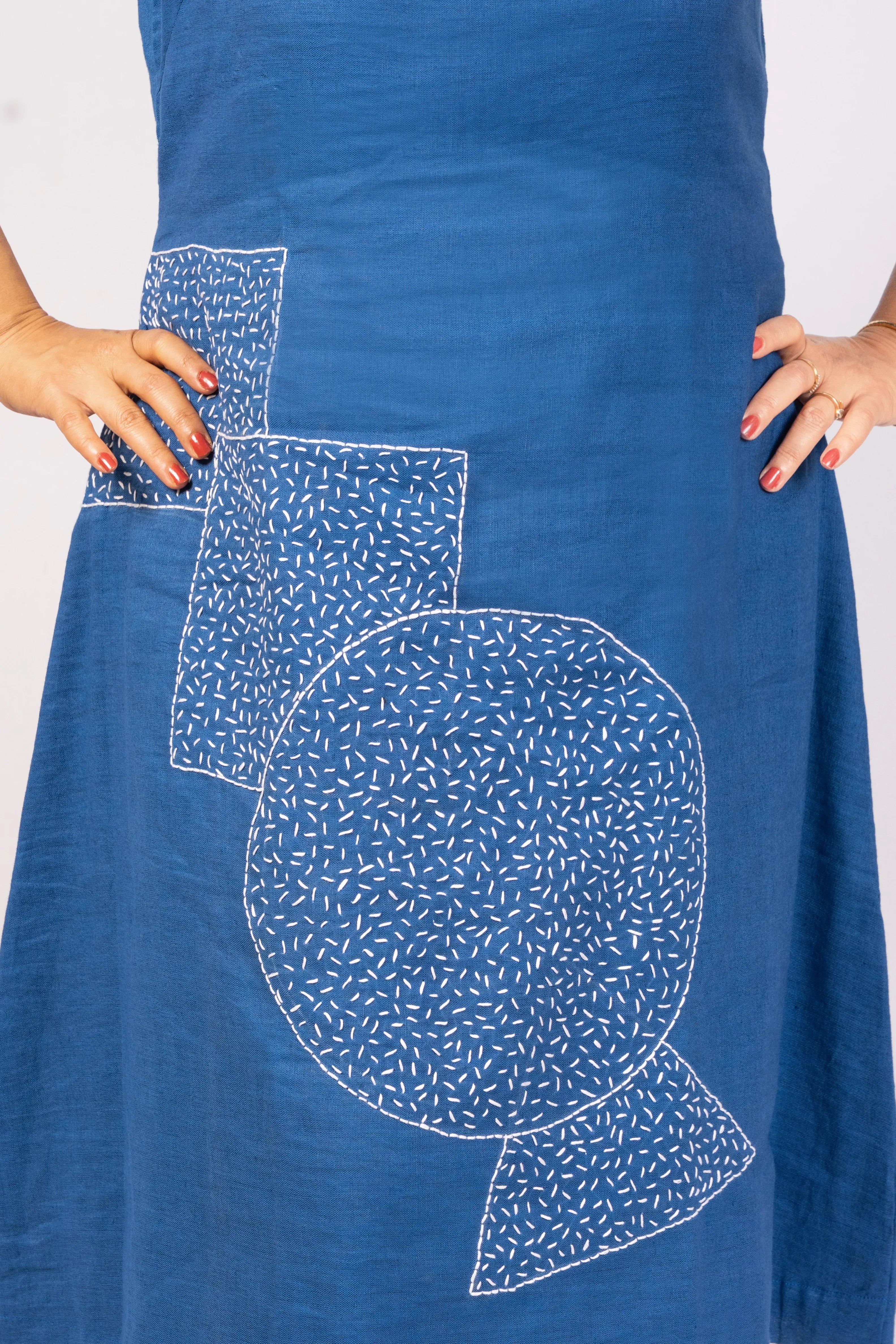 Amber — Blue Midi Dress with Kanta Hand Embroidery