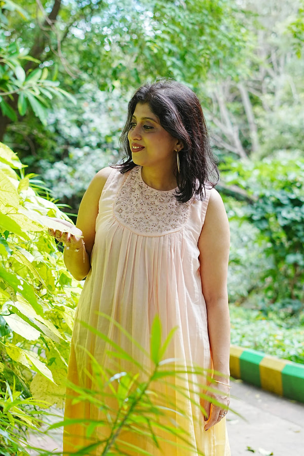 Sagarika — Peach Yellow Ombre Cotton Silk Dress with Zardozi 2