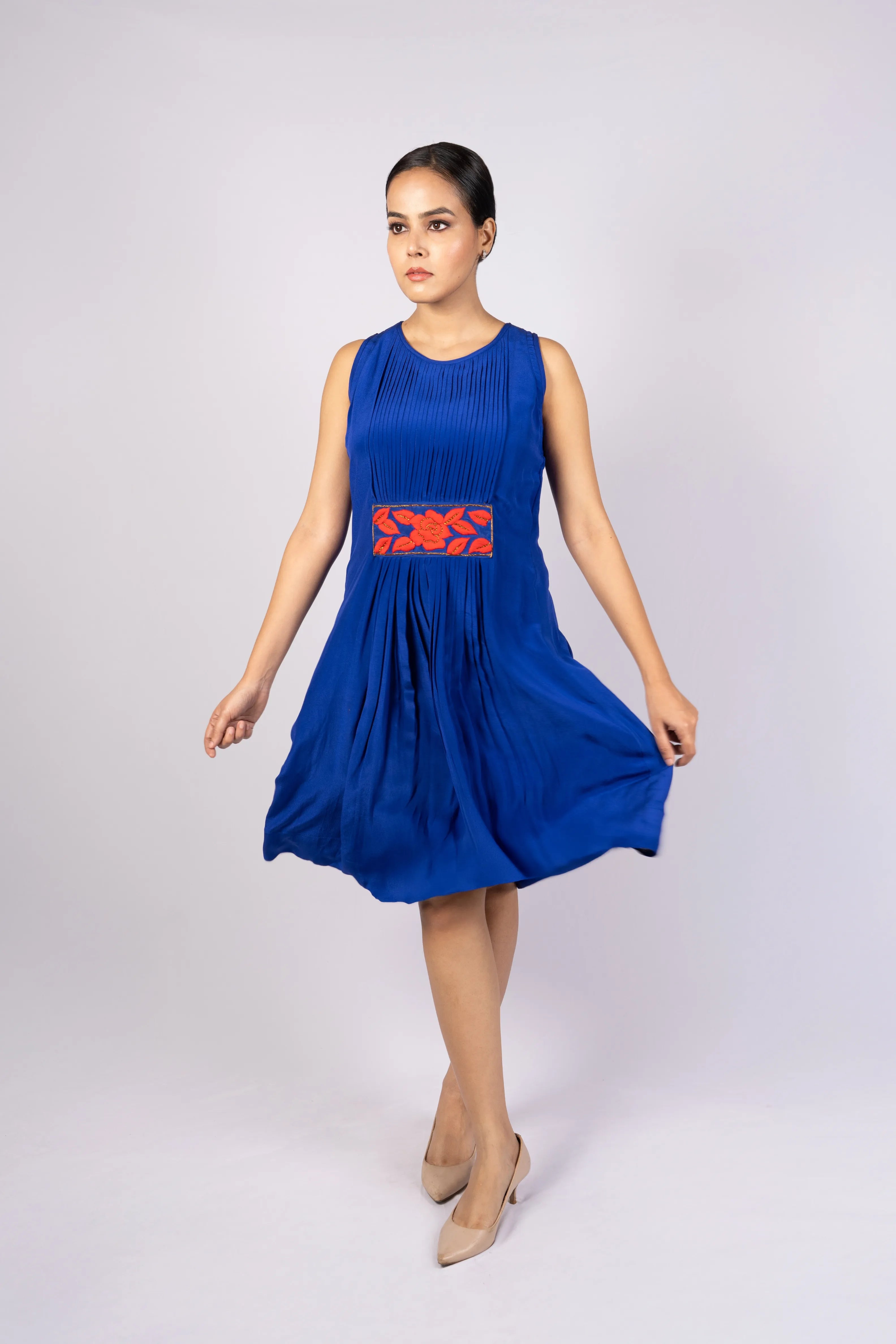Prerna — Rich Blue Pure Crepe Dress with Handcrafted Detail