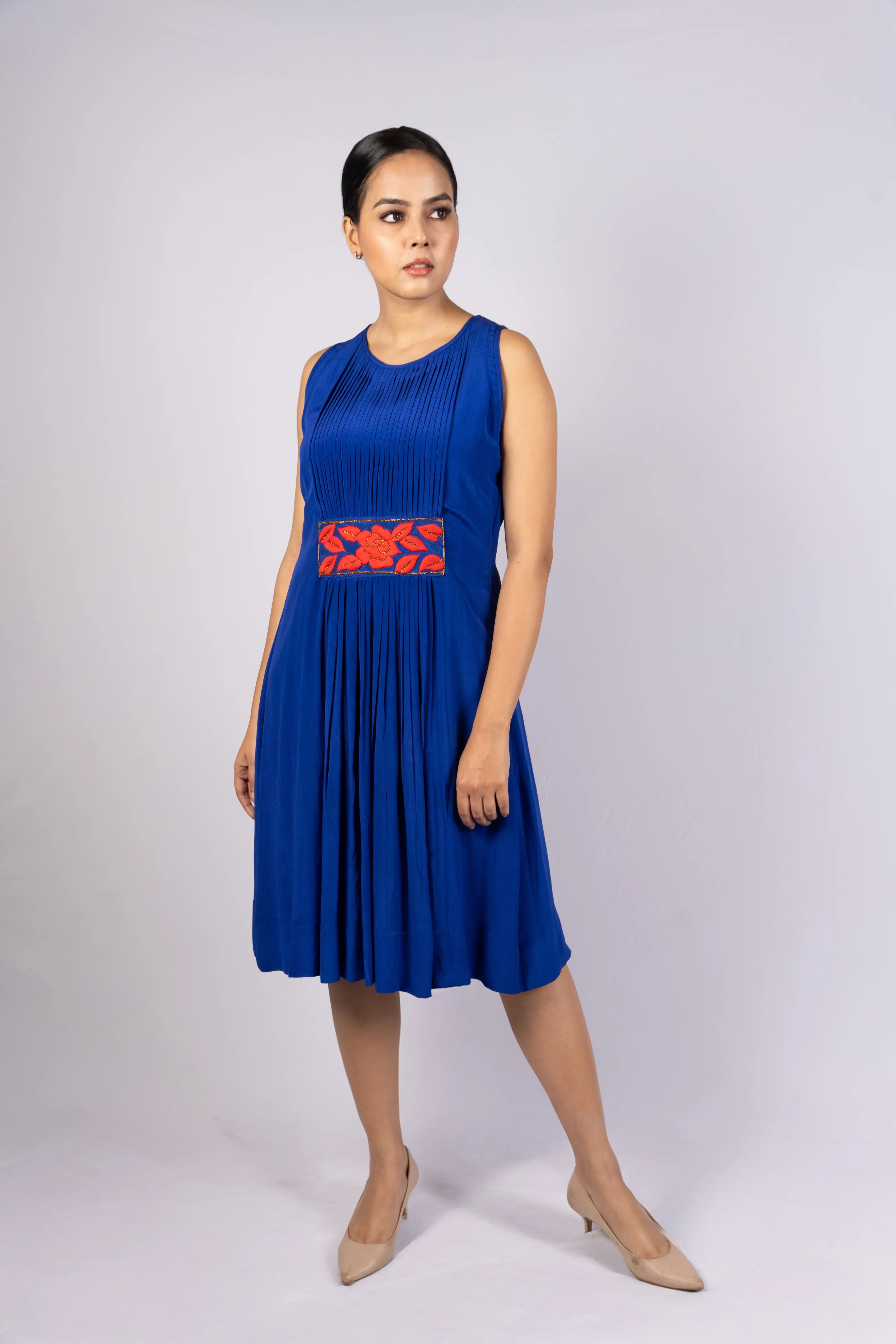 Prerna — Rich Blue Pure Crepe Dress with Handcrafted Detail