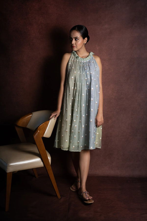 Tarang — Muted Ombre Mul Chanderi Incut Halter Neck Dress