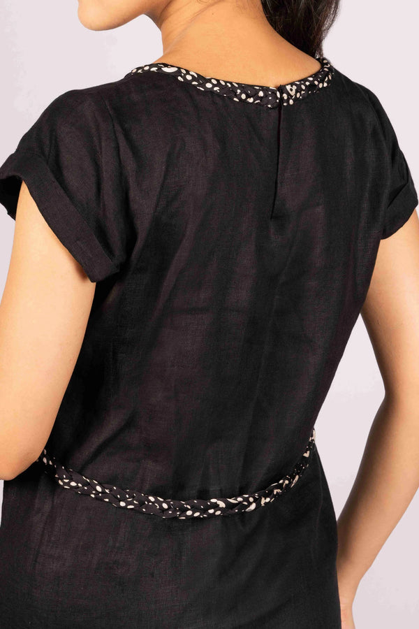 Anshika — Charcoal Black Pure Linen Dress with Braid Work 2