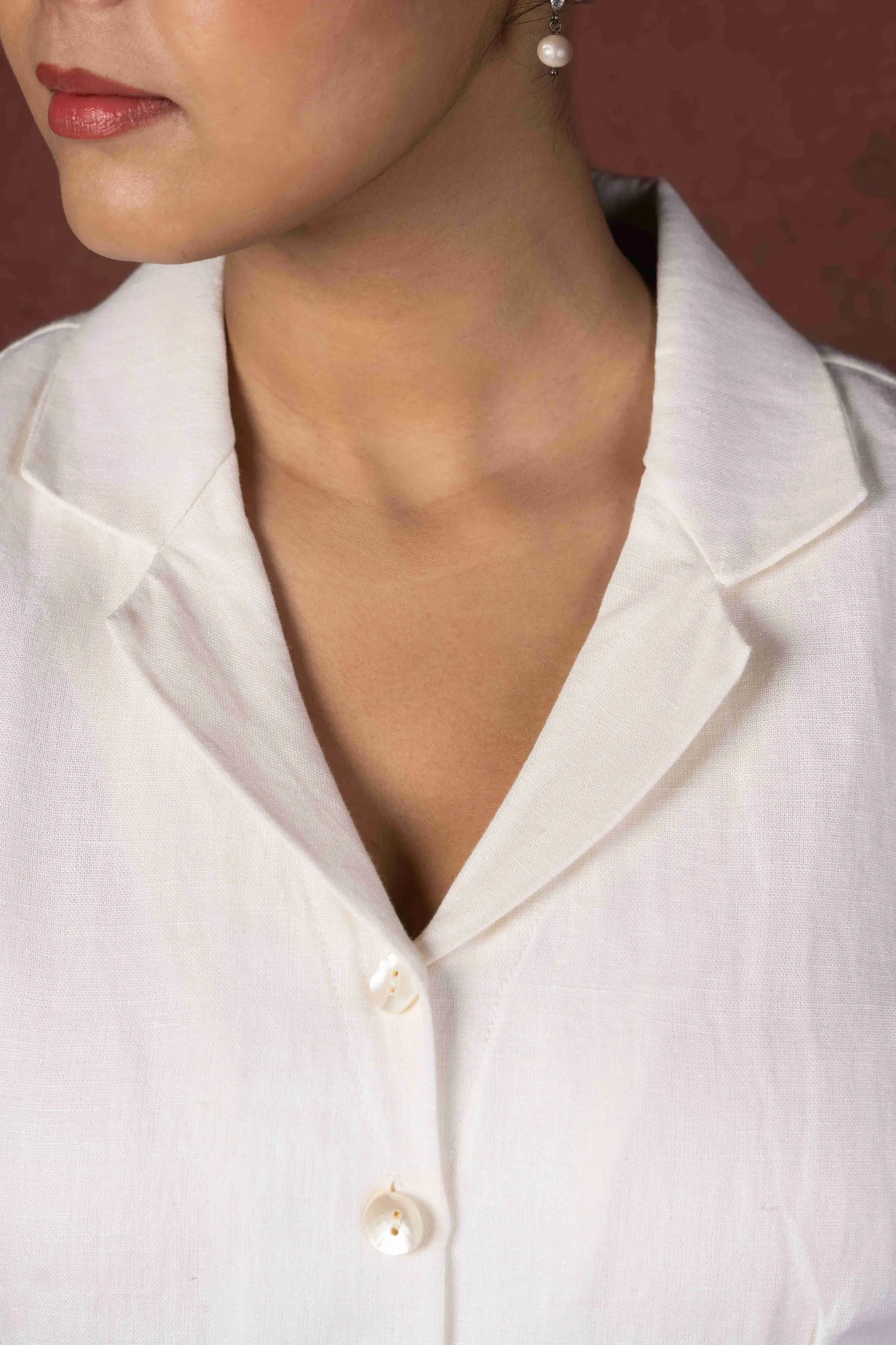 Dhara — Soft Ivory Handloom Linen Dress with Hand Painted Sleeves