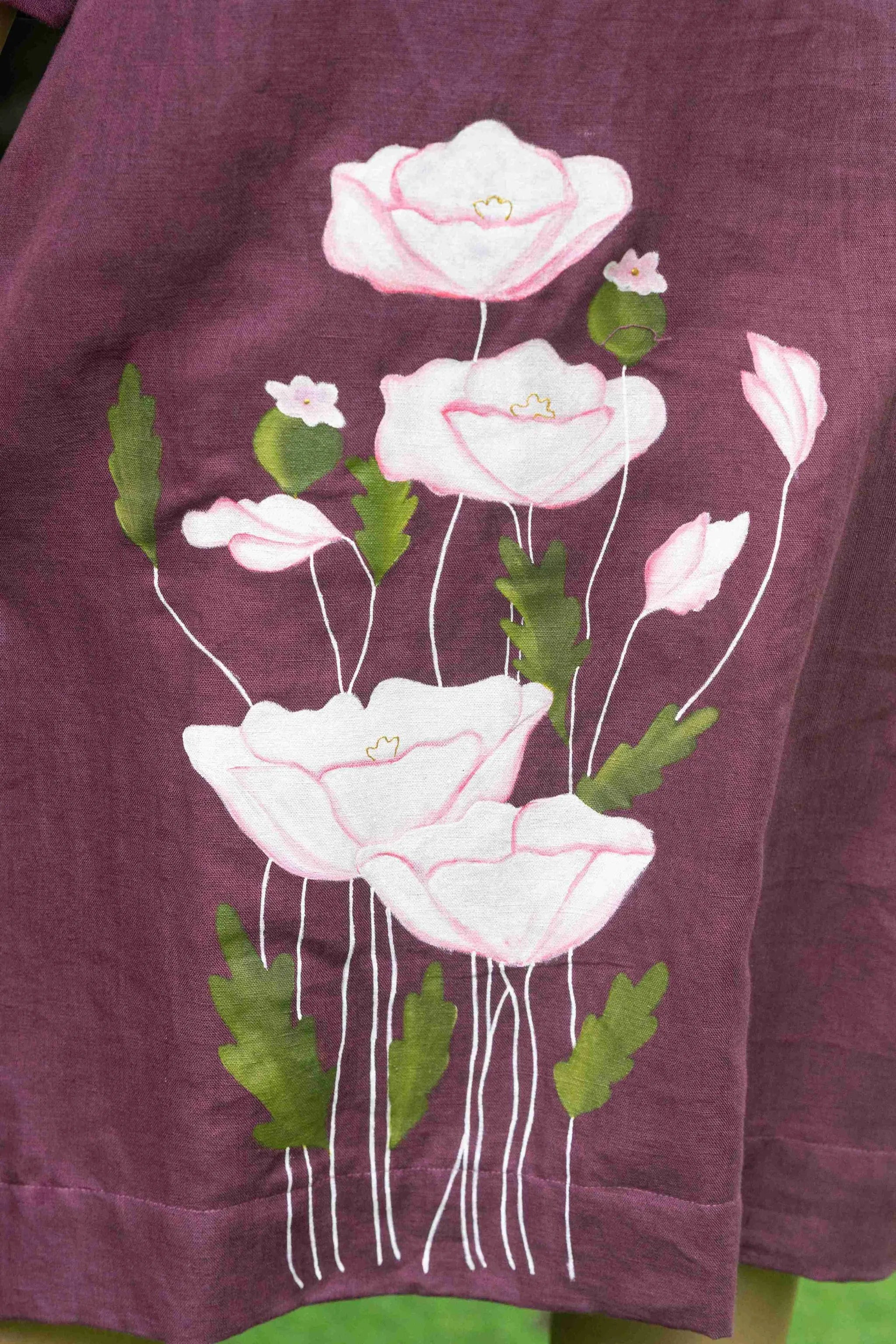 Bhumi — Deep Wine Kala Cotton Dress with Flower Painting