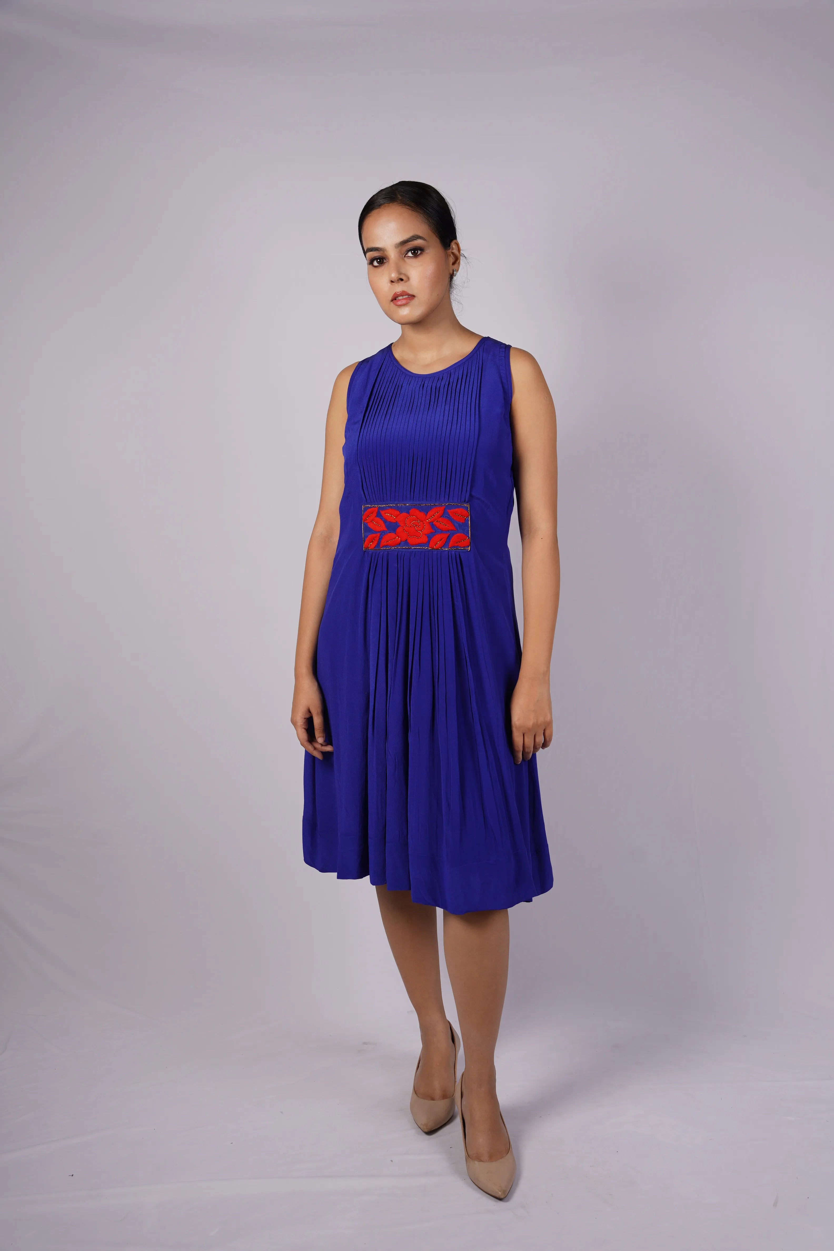 Prerna — Rich Blue Pure Crepe Dress with Handcrafted Detail
