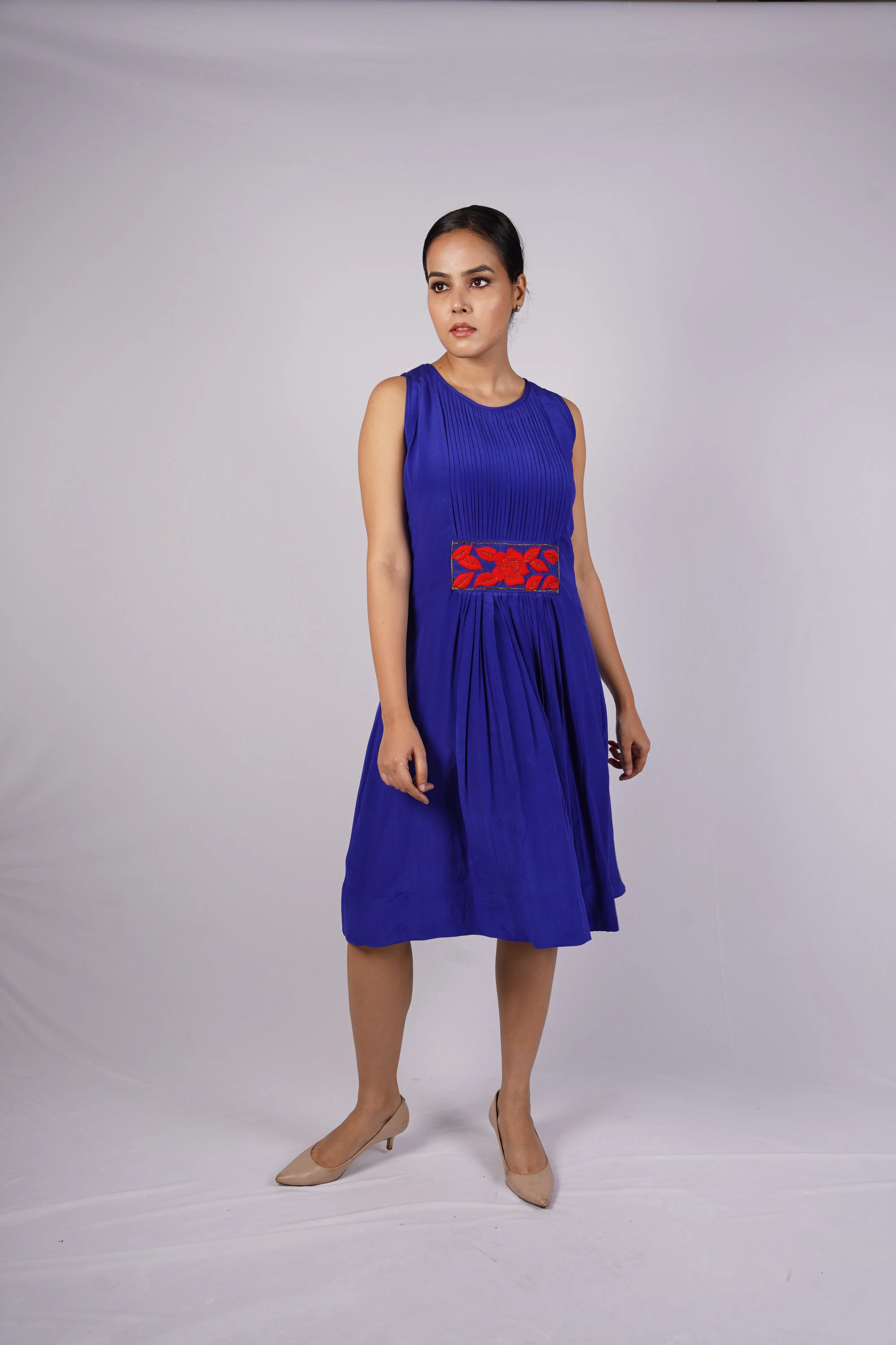 Prerna — Rich Blue Pure Crepe Dress with Handcrafted Detail
