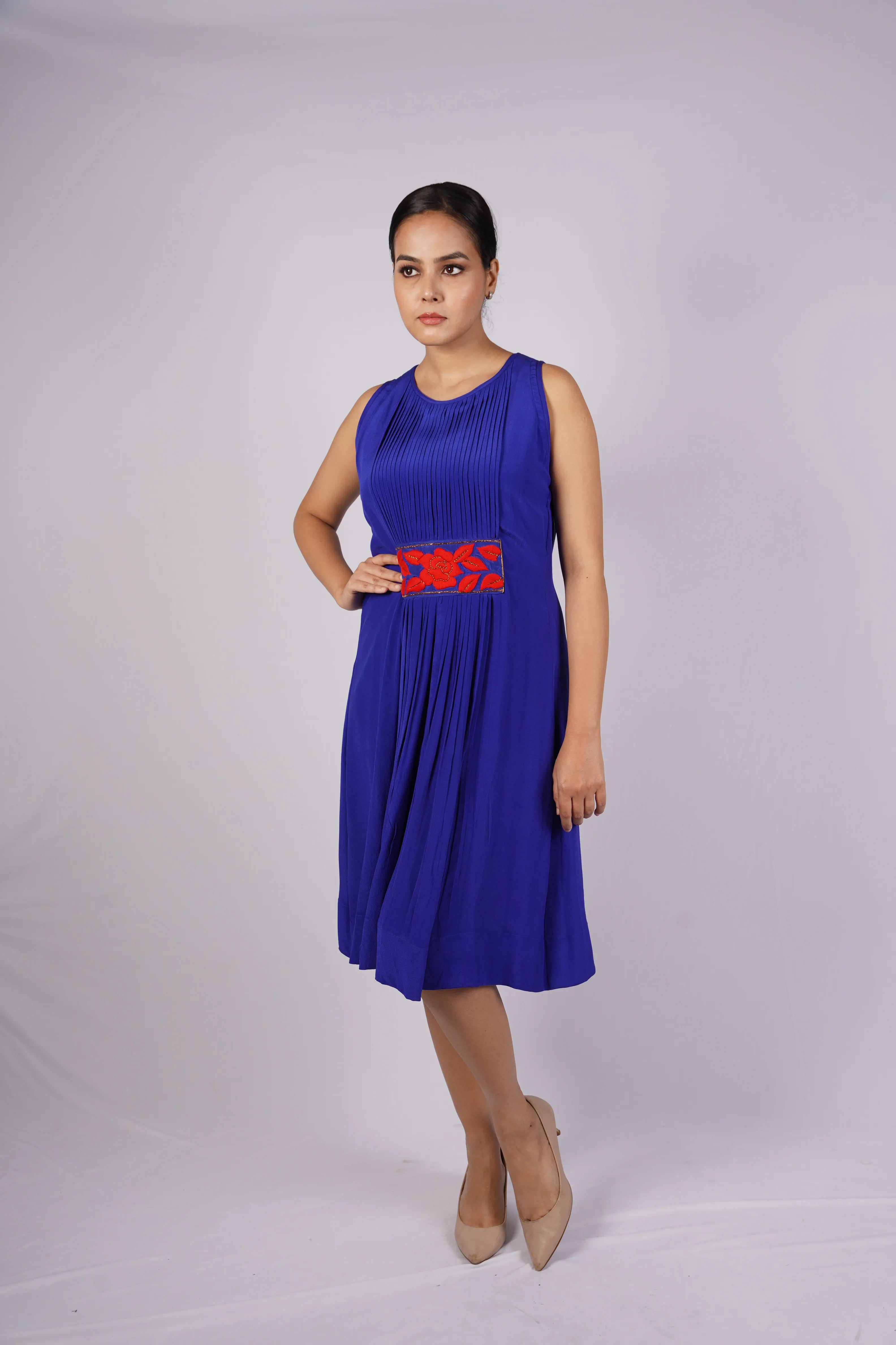 Prerna — Rich Blue Pure Crepe Dress with Handcrafted Detail