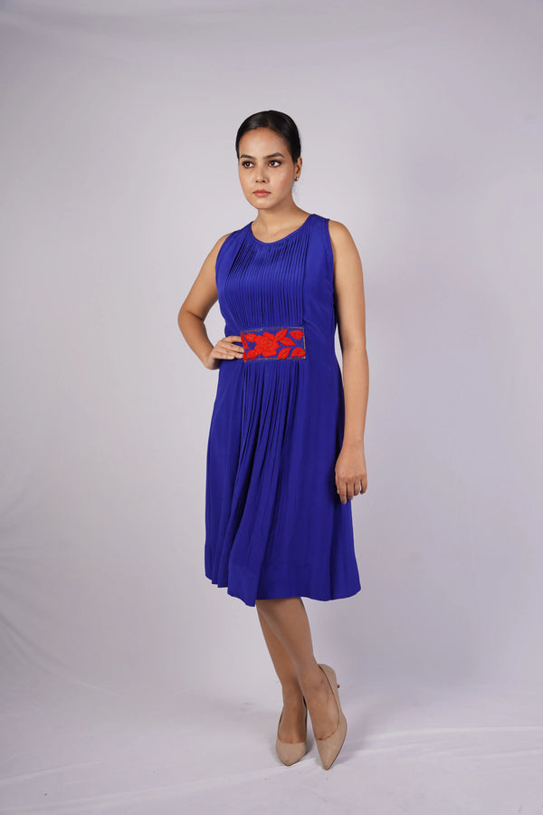 Prerna — Rich Blue Pure Crepe Dress with Handcrafted Detail