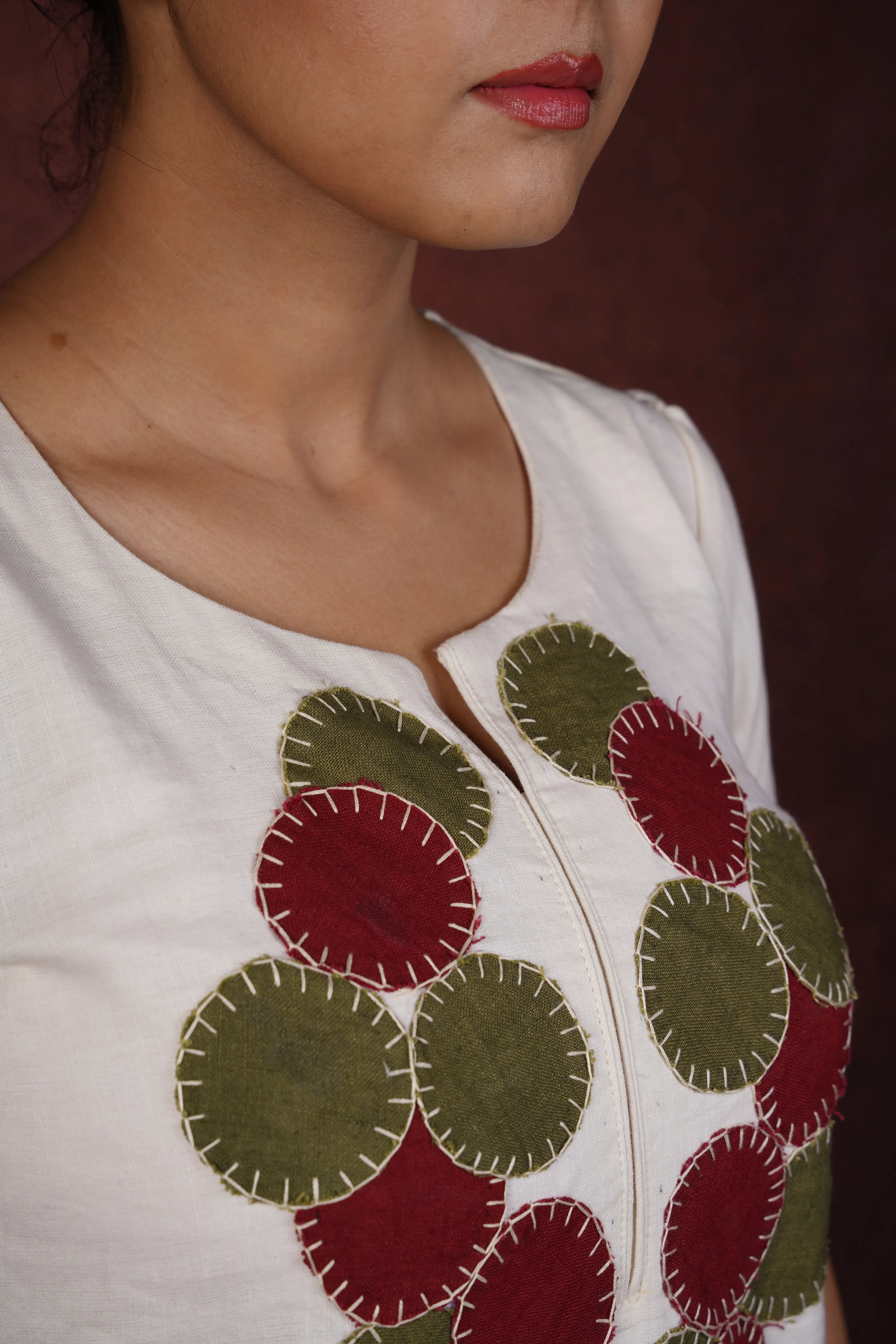 Dharti — Off-White Handloom Linen Dress with Circular Applique